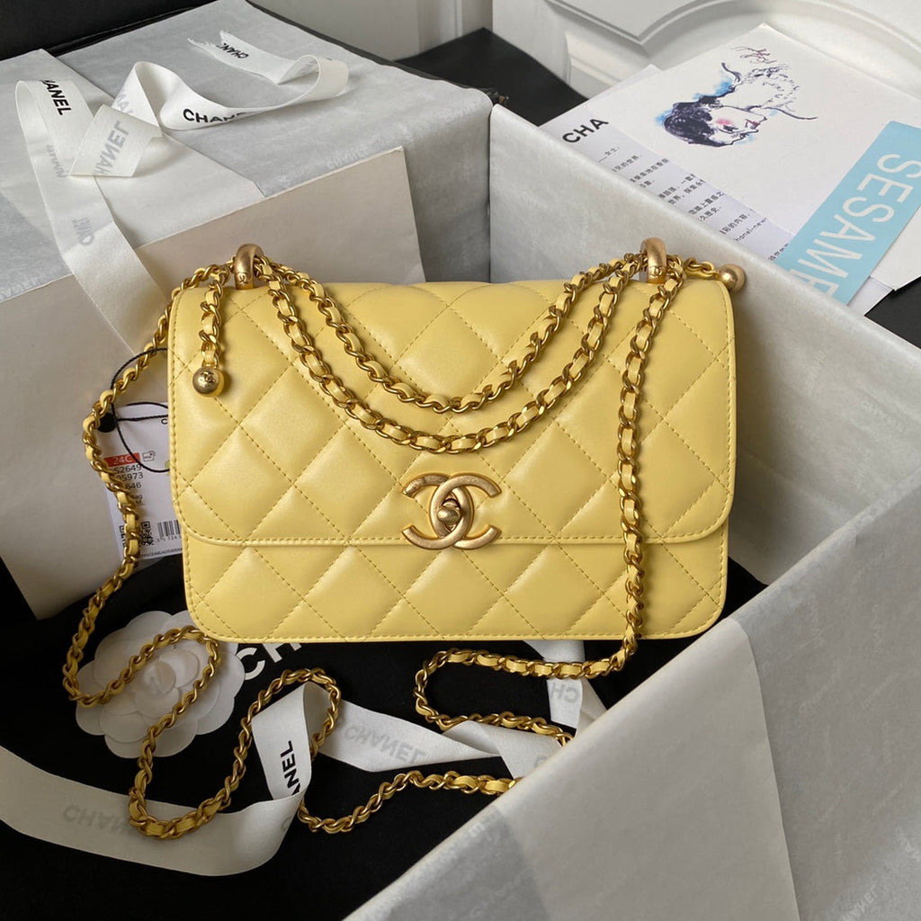 Chanel Small Flap bag AS2649 Lambskin Yellow