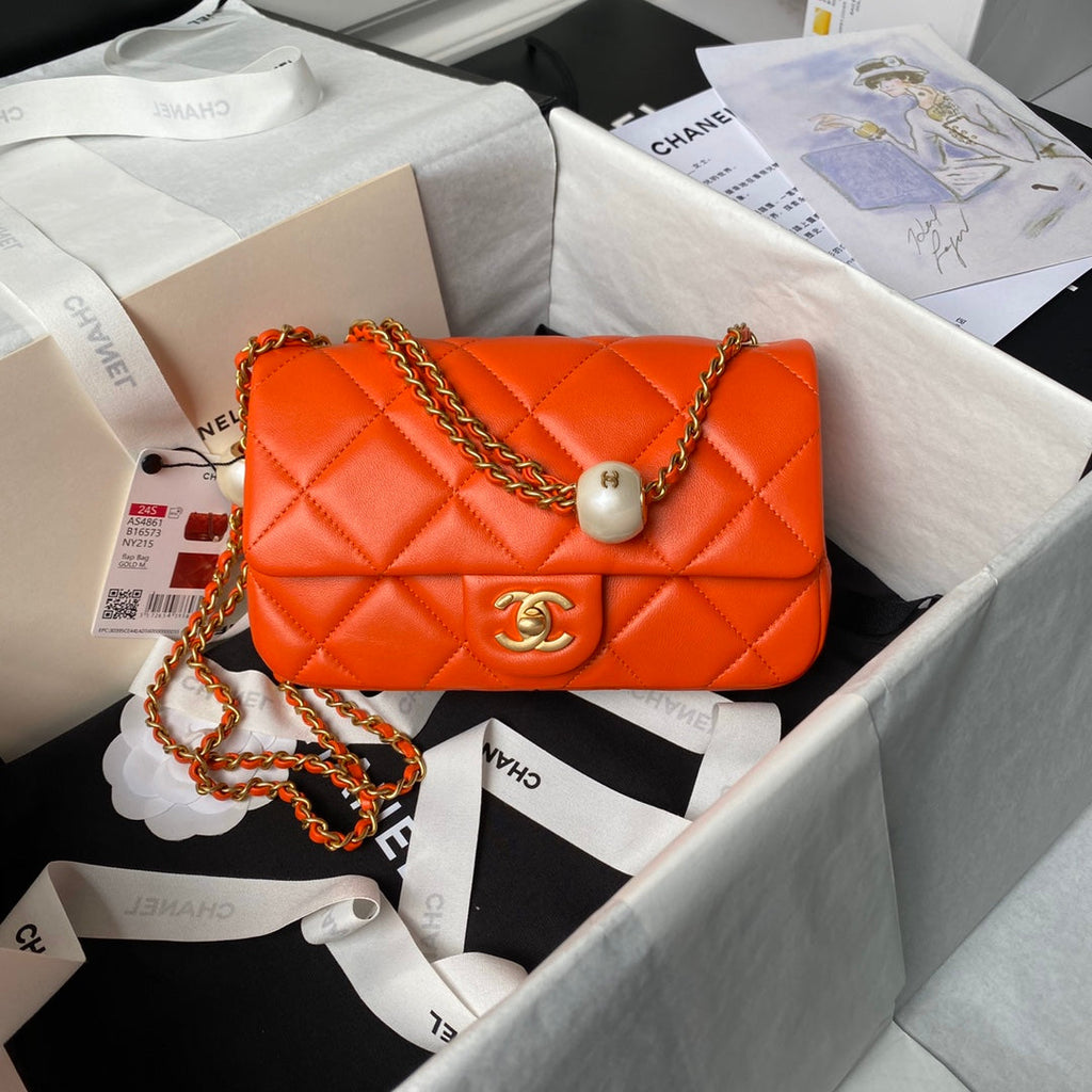 Chanel Small Flap bag AS4861 Orange Lambskin