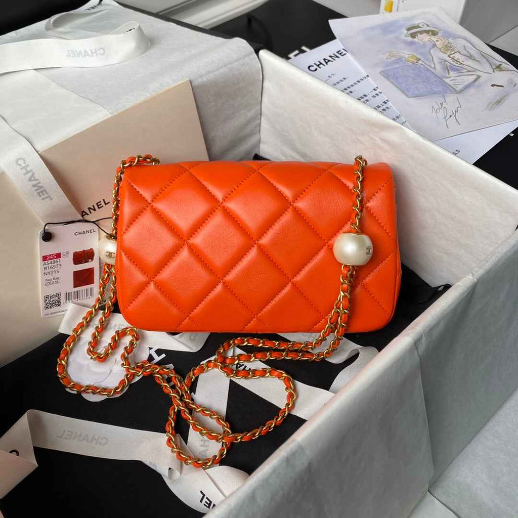 Chanel Small Flap bag AS4861 Orange Lambskin