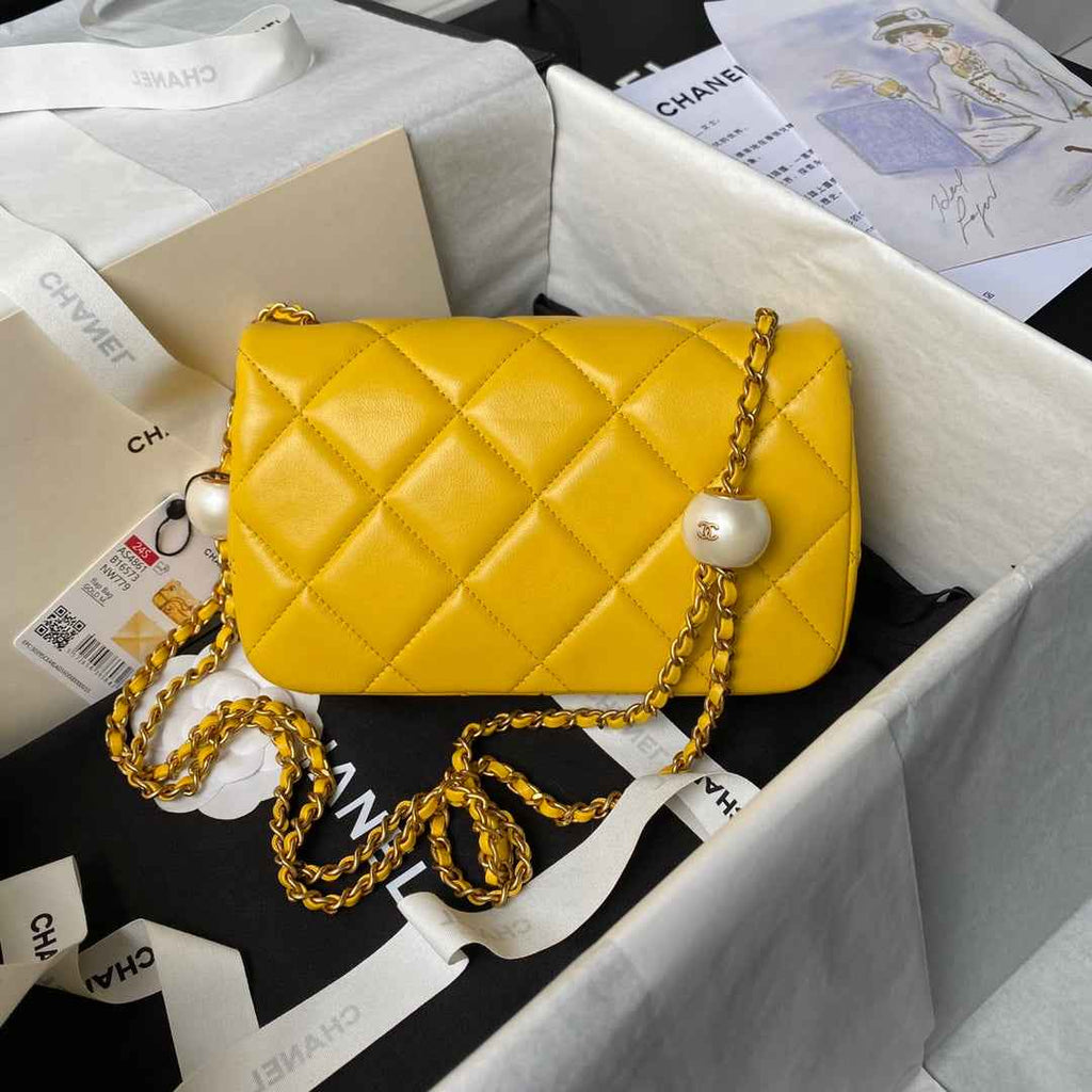 Chanel Small Flap bag AS4861 Yellow Lambskin