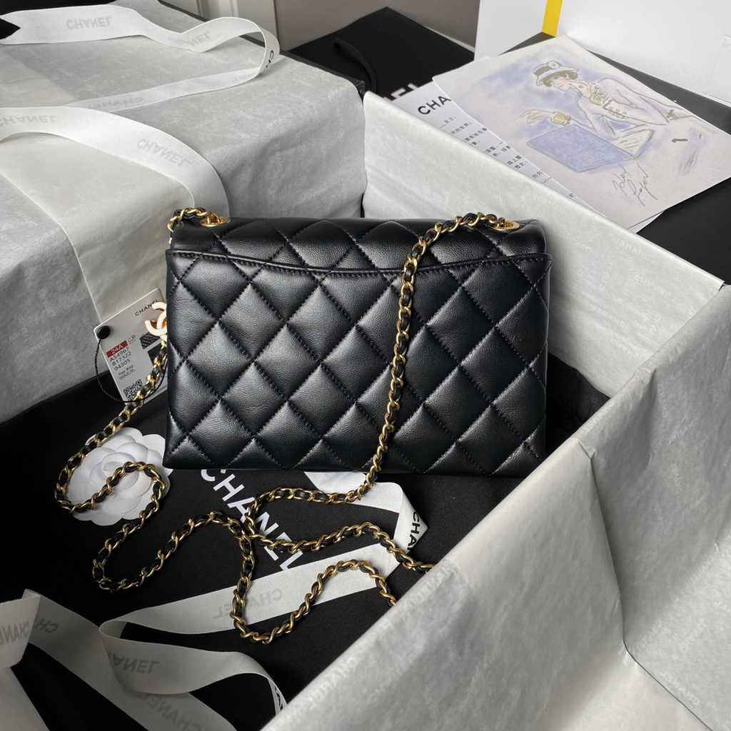 Chanel Small flap bag, As4967 black shiny lambskin