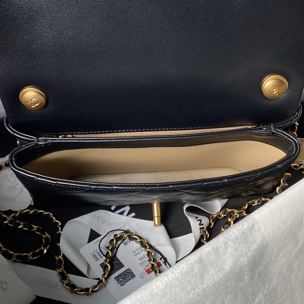 Chanel Small flap bag, As4967 black shiny lambskin