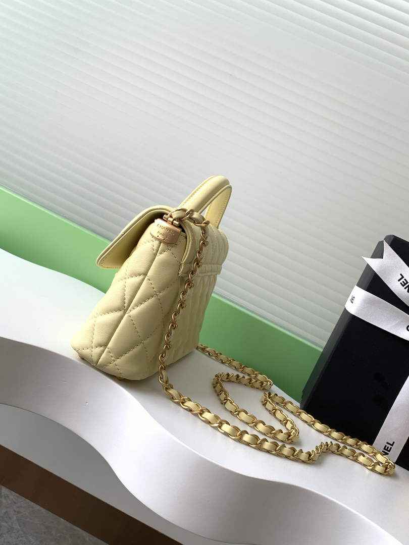 Chanel small flap bag with top handle, AS5355, Yellow lambskin