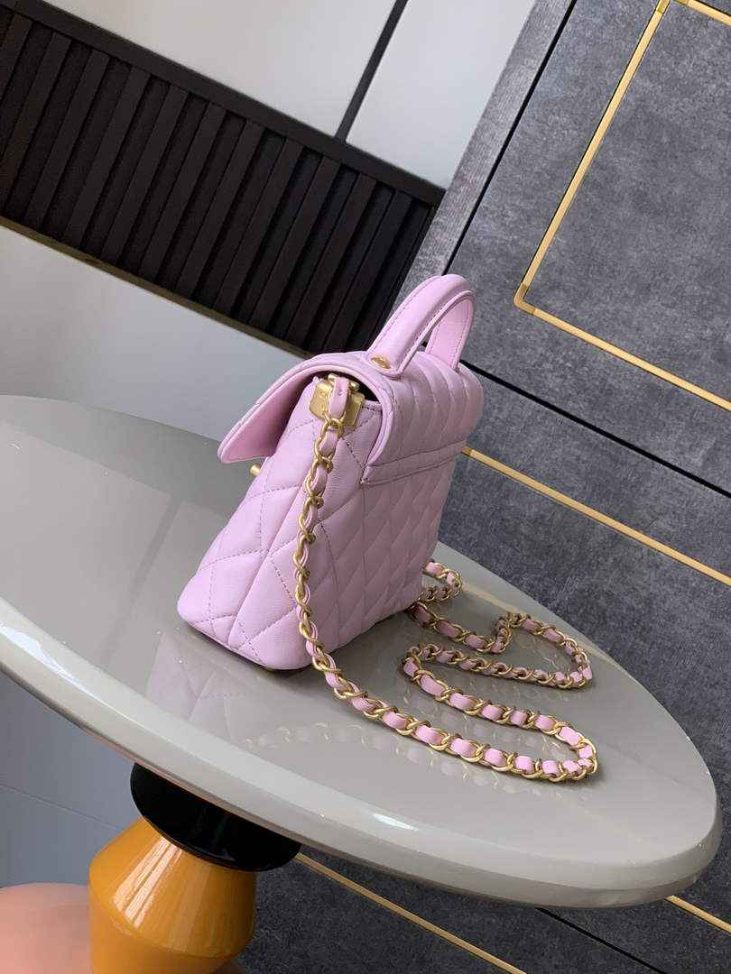 Chanel small flap bag with top handle, AS5355, Pink lambskin