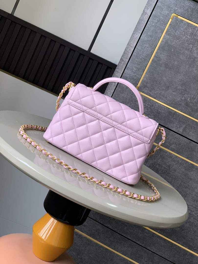 Chanel small flap bag with top handle, AS5355, Pink lambskin