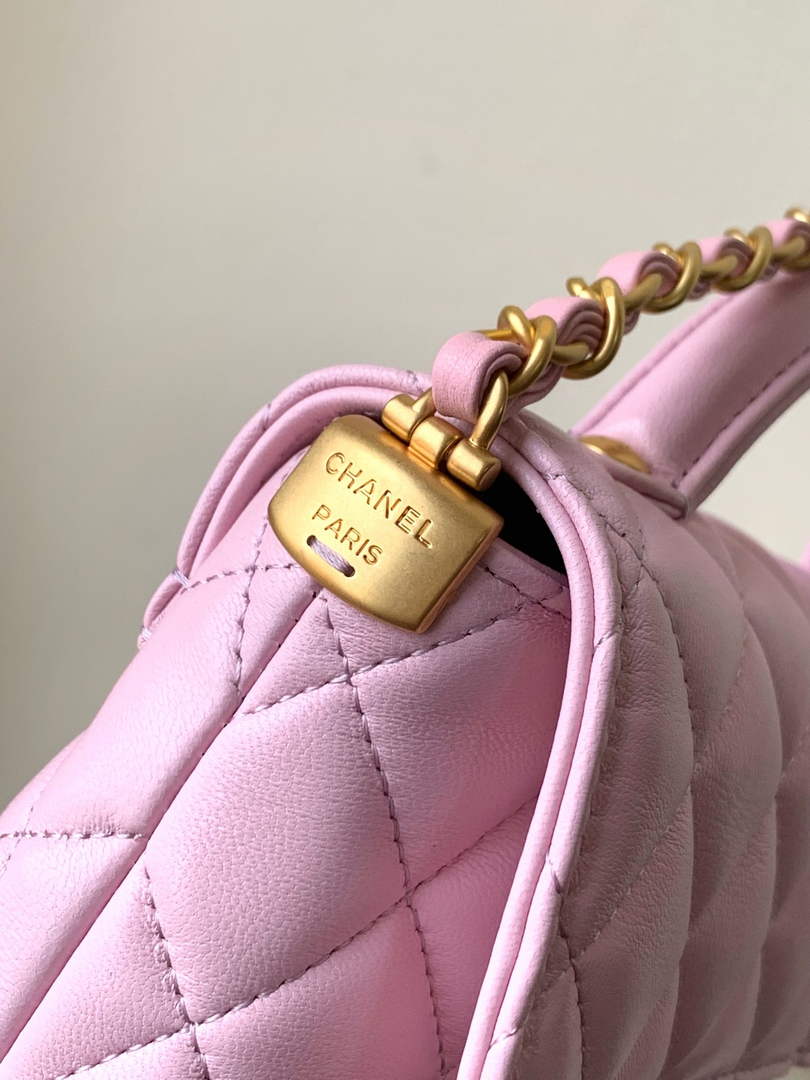 Chanel small flap bag with top handle, AS5355, Pink lambskin