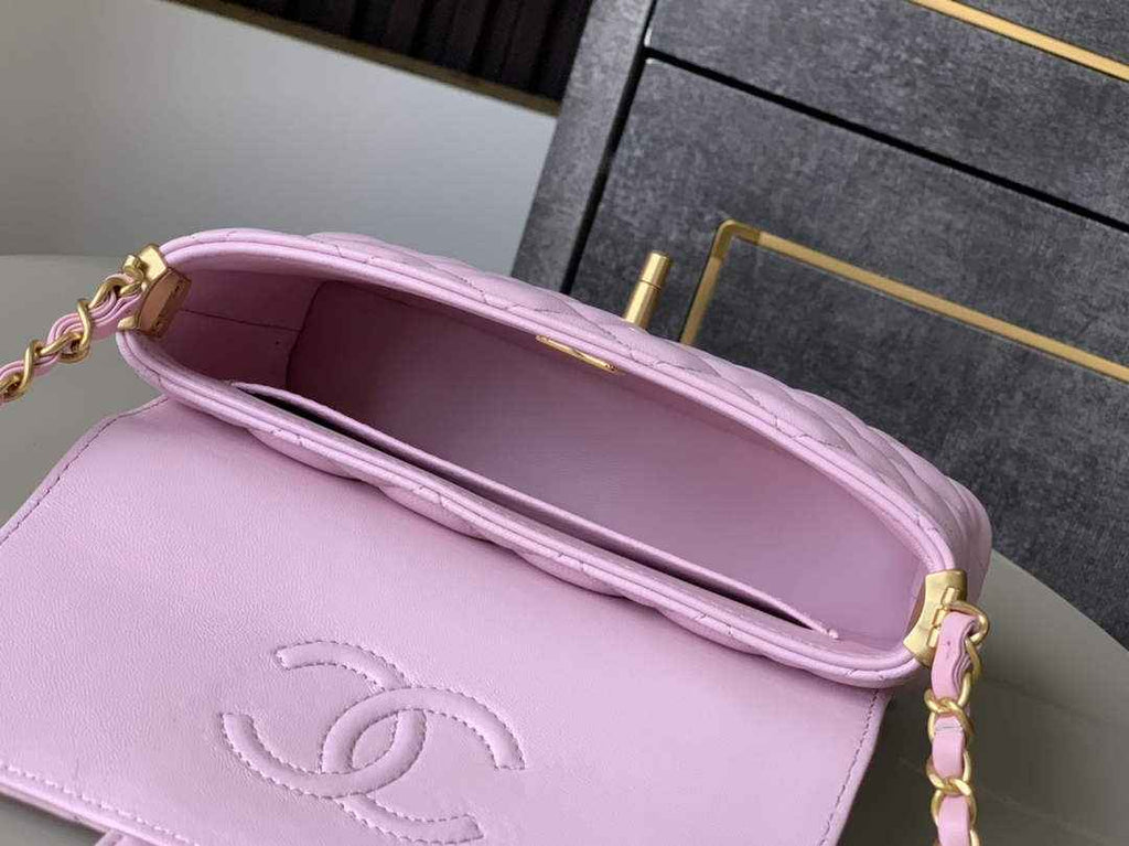 Chanel small flap bag with top handle, AS5355, Pink lambskin