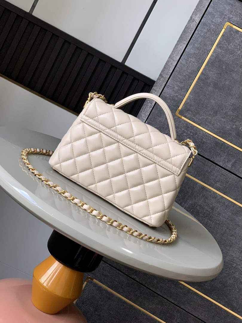 Chanel small flap bag with top handle, AS5355, Apricot lambskin