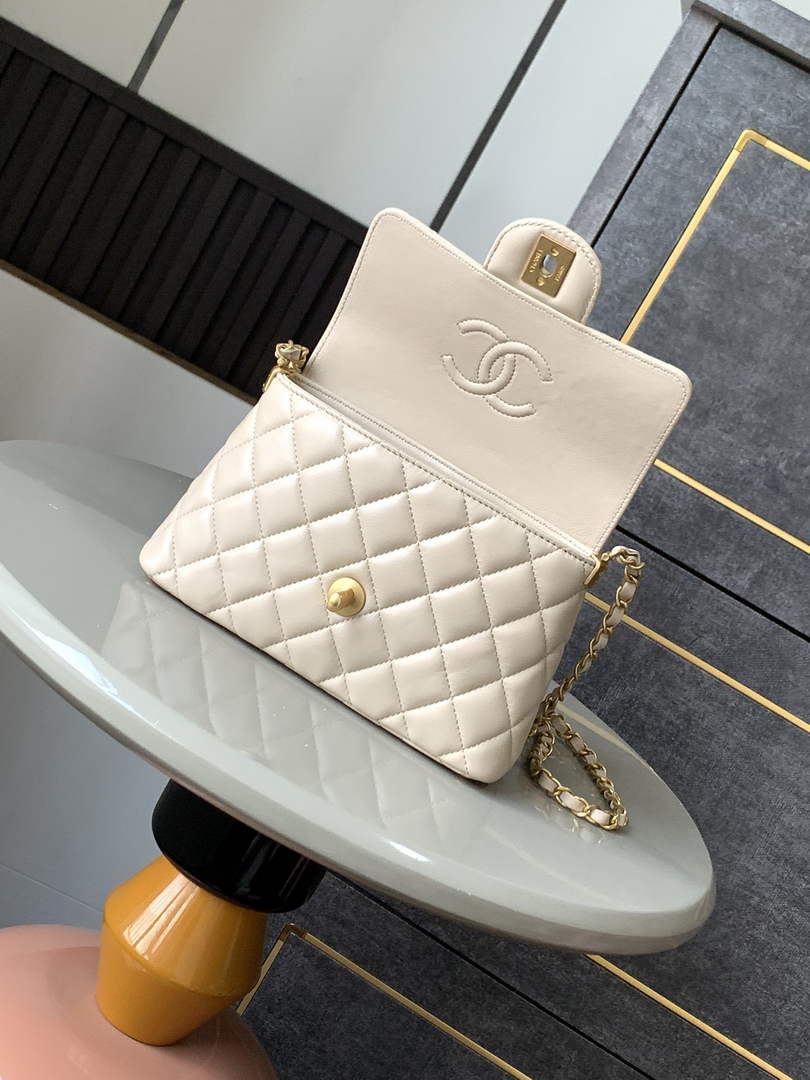 Chanel small flap bag with top handle, AS5355, Apricot lambskin