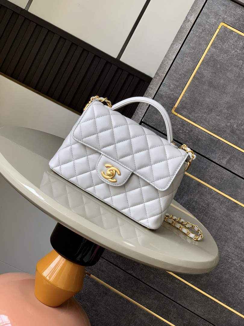 Chanel small flap bag with top handle, AS5355, Gray lambskin