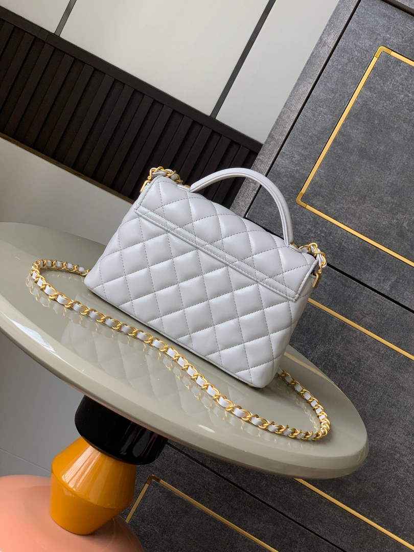 Chanel small flap bag with top handle, AS5355, Gray lambskin