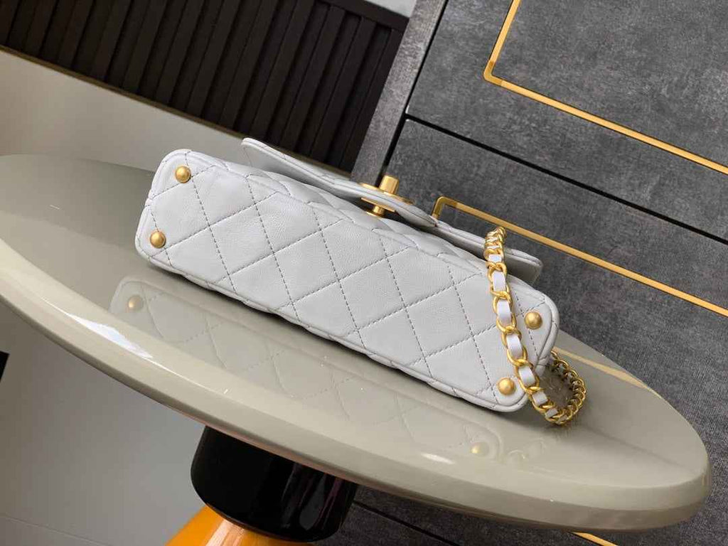 Chanel small flap bag with top handle, AS5355, Gray lambskin
