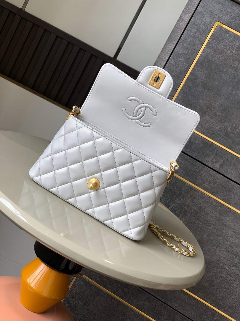 Chanel small flap bag with top handle, AS5355, Gray lambskin