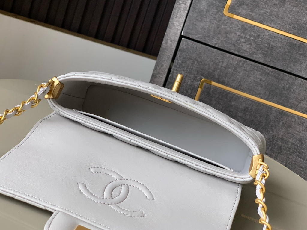 Chanel small flap bag with top handle, AS5355, Gray lambskin