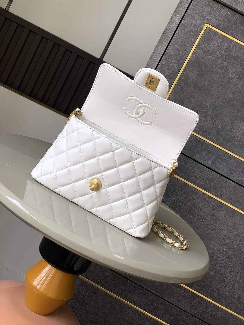 Chanel small flap bag with top handle, AS5355, White lambskin