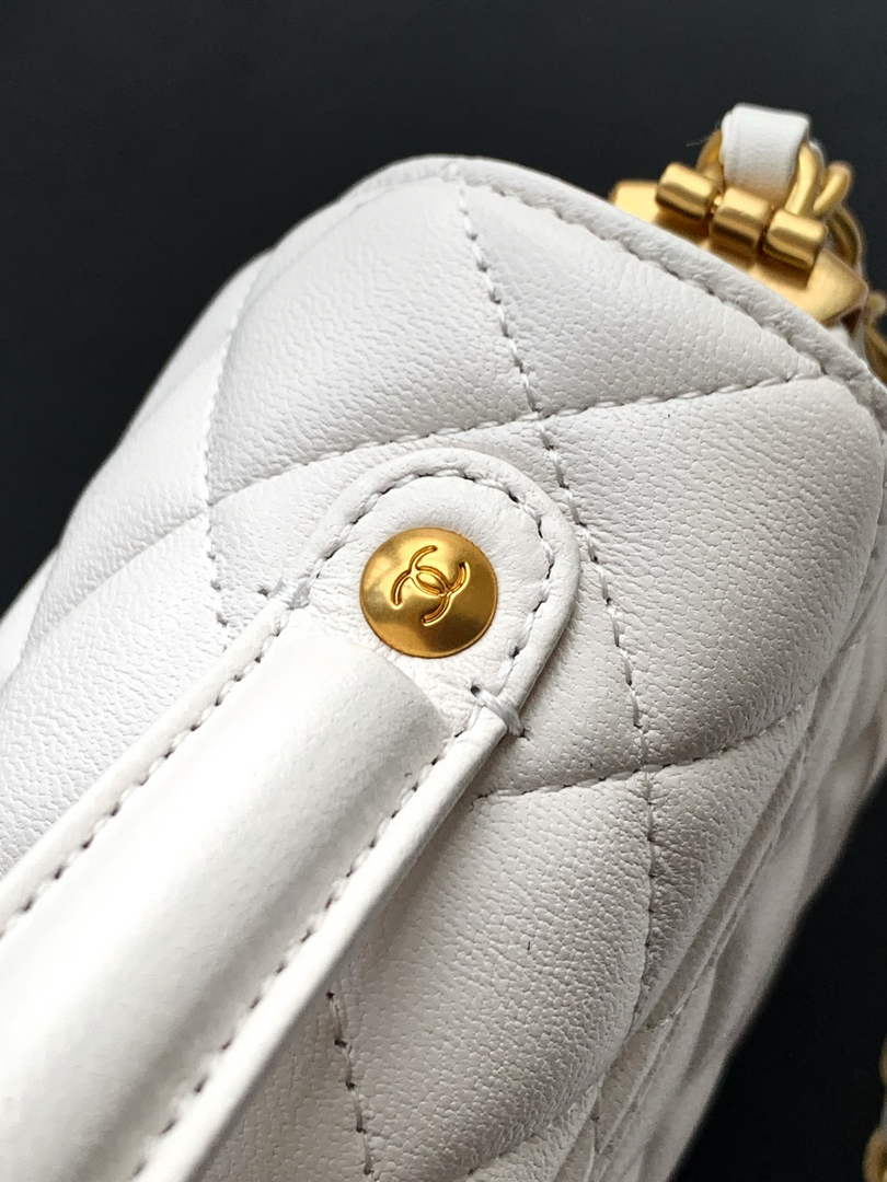 Chanel small flap bag with top handle, AS5355, White lambskin