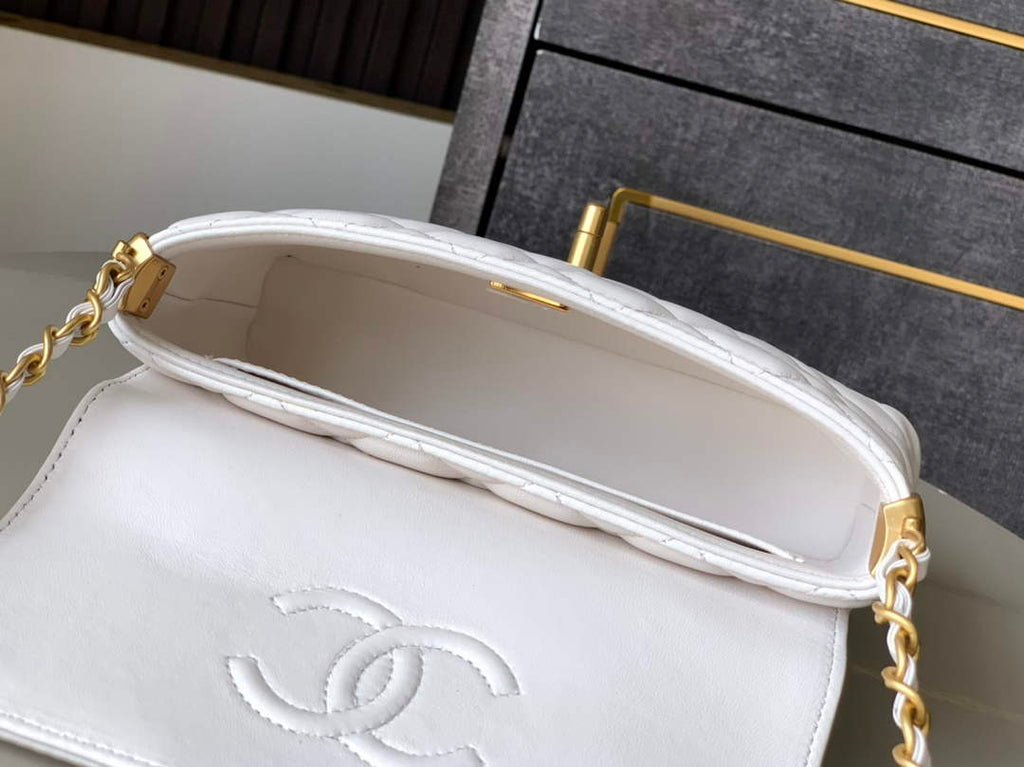 Chanel small flap bag with top handle, AS5355, White lambskin