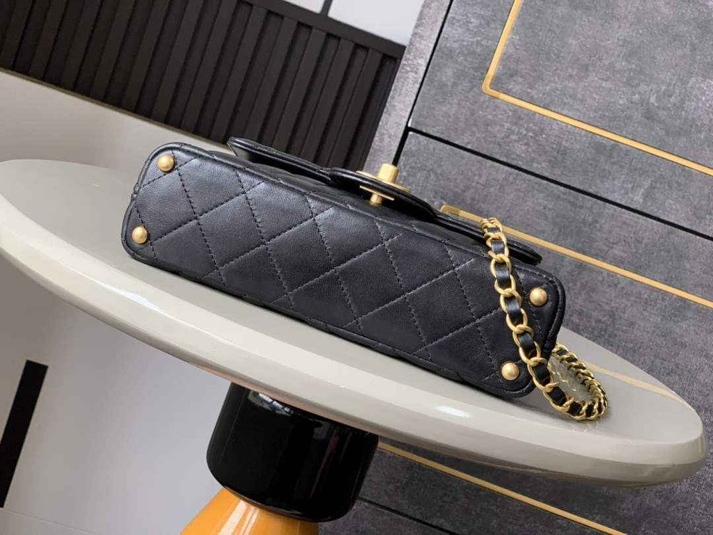 Chanel small flap bag with top handle, AS5355, Black lambskin