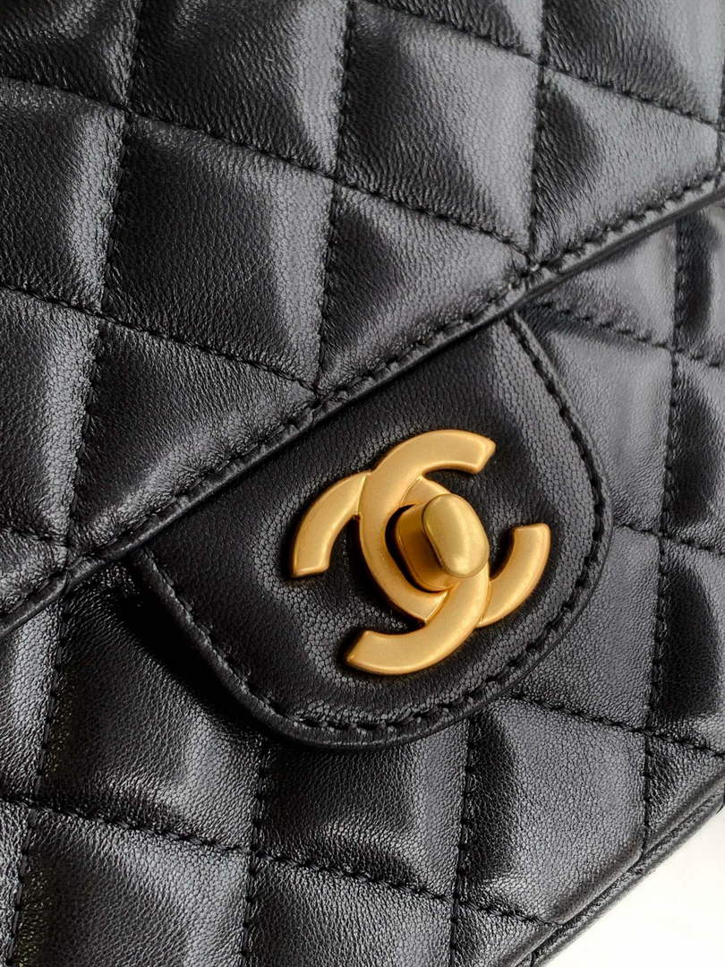 Chanel small flap bag with top handle, AS5355, Black lambskin