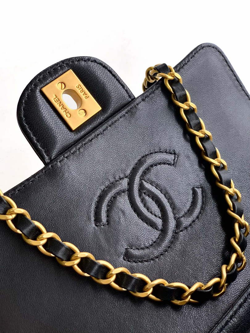 Chanel small flap bag with top handle, AS5355, Black lambskin