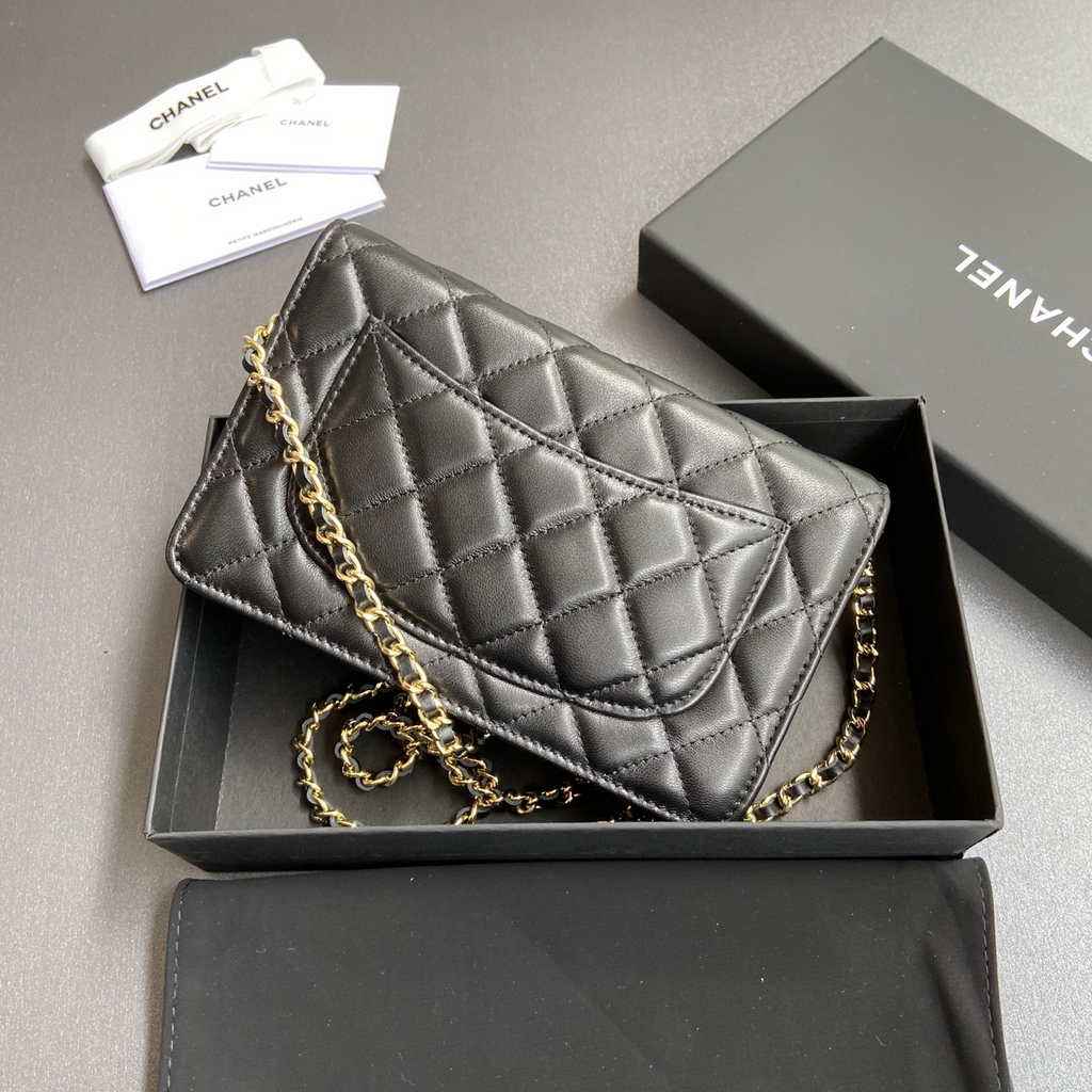 Chanel Small flap wallet, AP2053 black lambskin gold