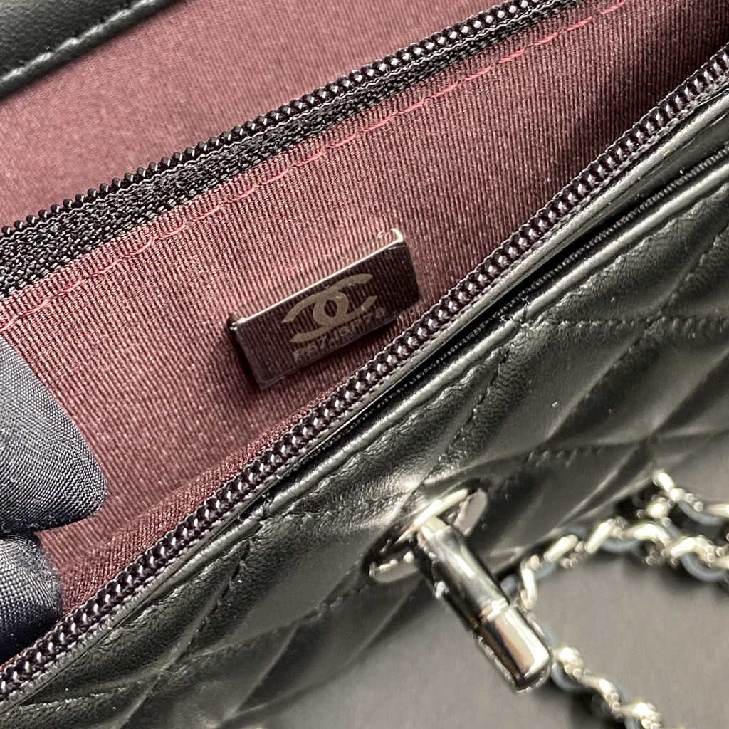 Chanel Small flap wallet, AP2053 black lambskin silver