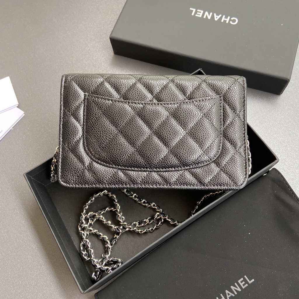 Chanel Small flap wallet, AP2053 black calfskin silver