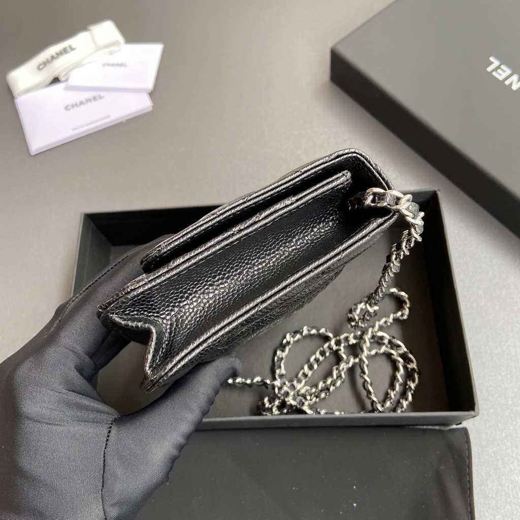Chanel Small flap wallet, AP2053 black calfskin silver