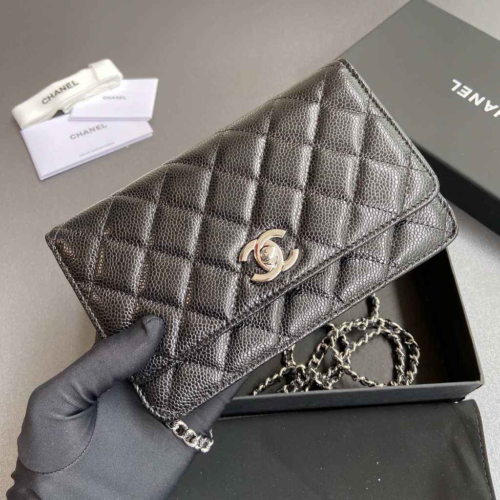 Chanel Small flap wallet, AP2053 black calfskin silver