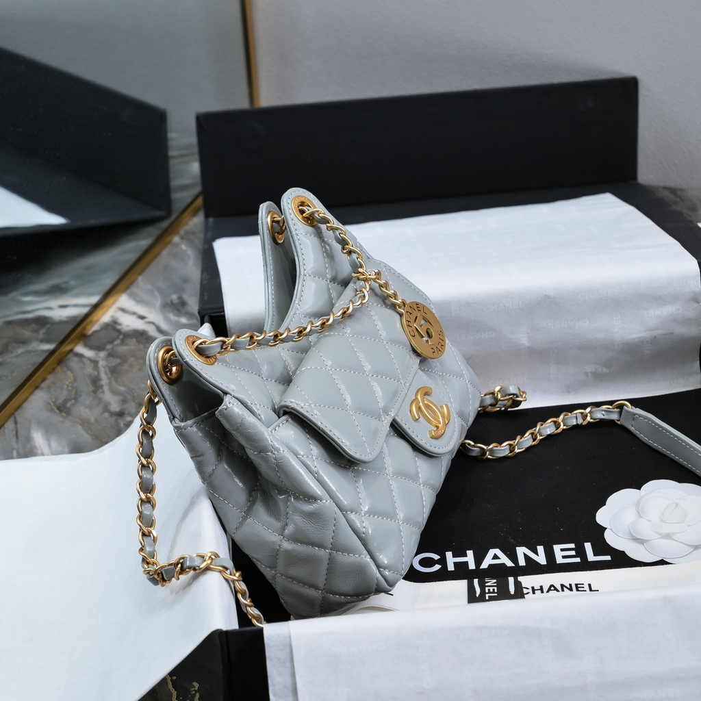 Chanel small hobo bag, AS4323 shiny crumpled calfskin gray