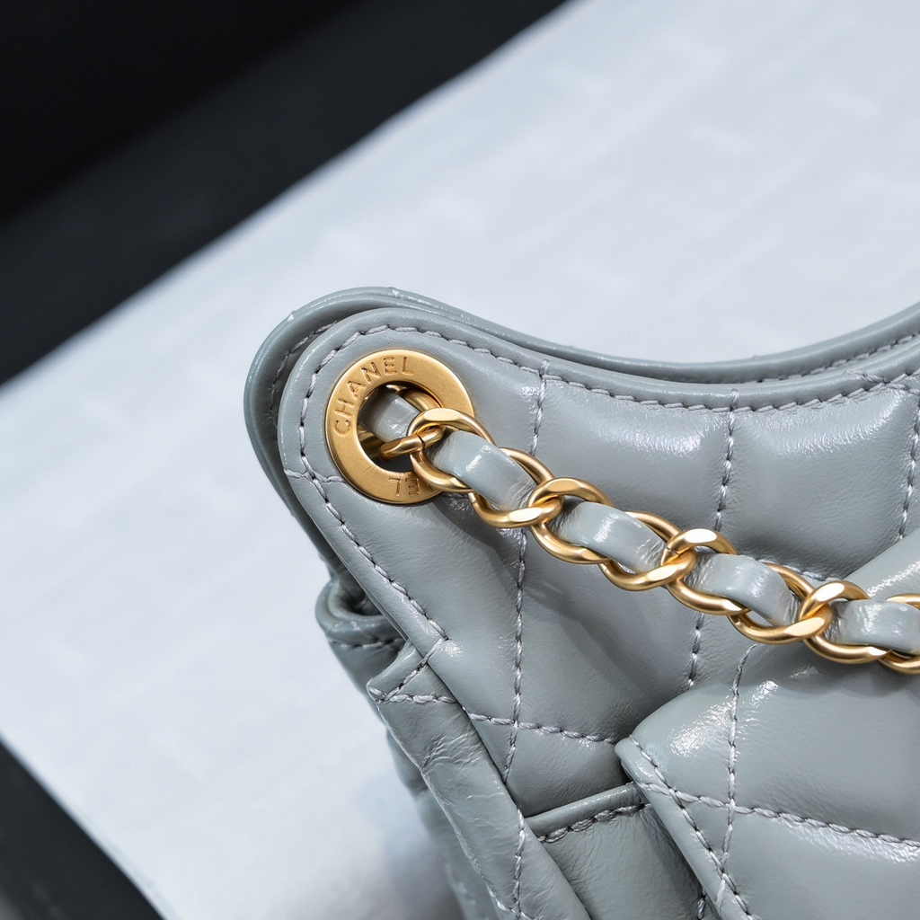 Chanel small hobo bag, AS4323 shiny crumpled calfskin gray