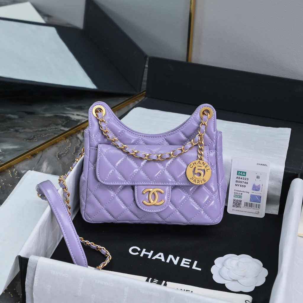 Chanel small hobo bag, AS4323 shiny crumpled calfskin purple