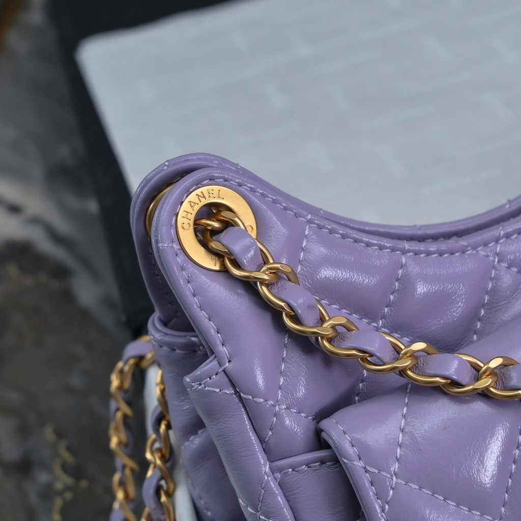 Chanel small hobo bag, AS4323 shiny crumpled calfskin purple