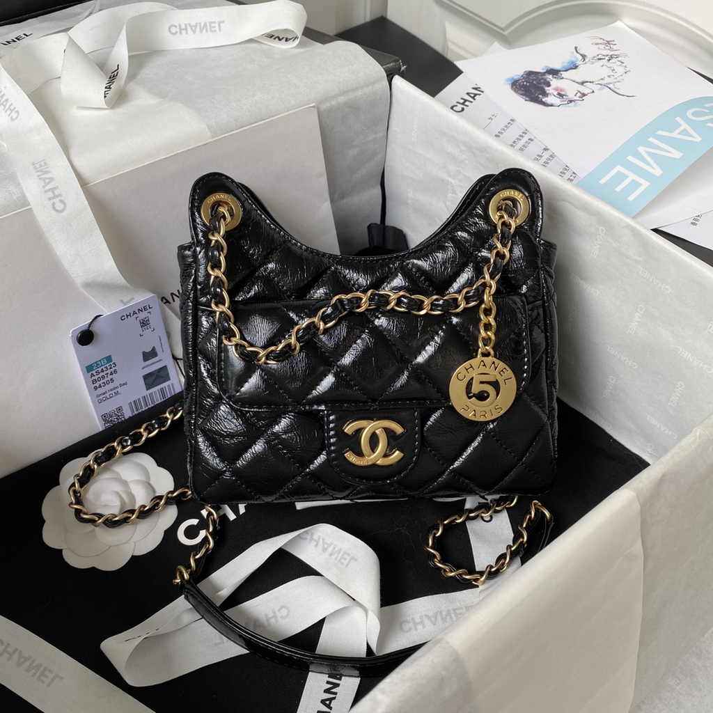 Chanel small hobo bag, AS4323 calfskin black