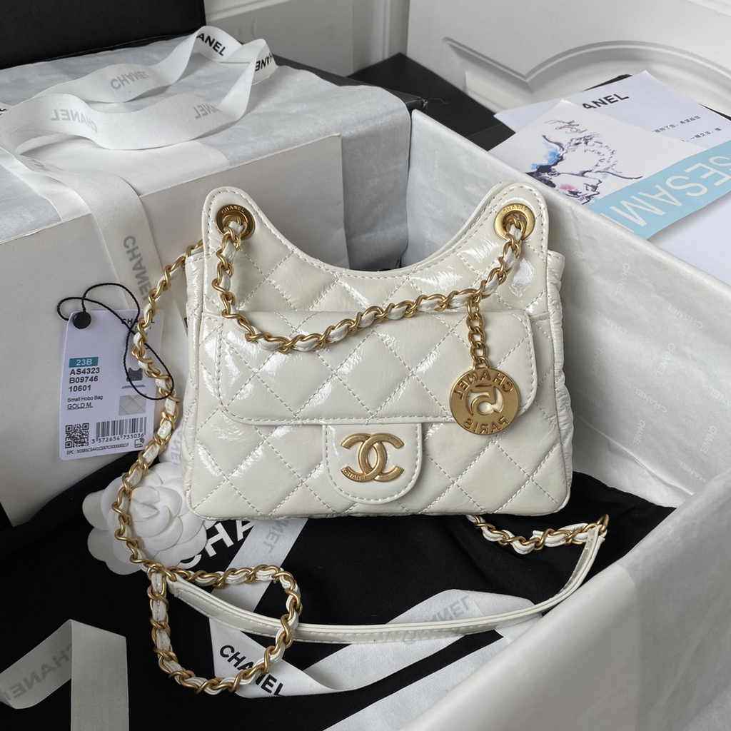 Chanel small hobo bag, AS4323 calfskin white