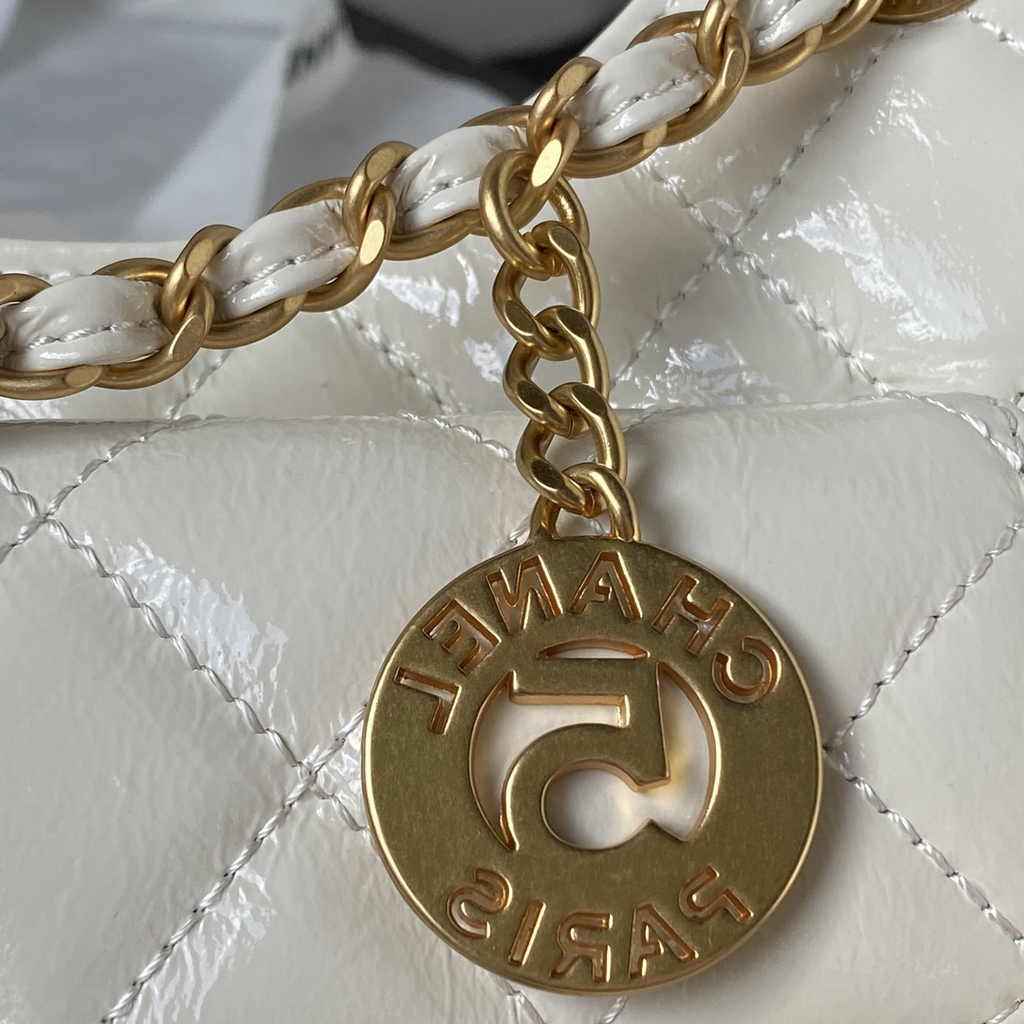 Chanel small hobo bag, AS4323 calfskin white