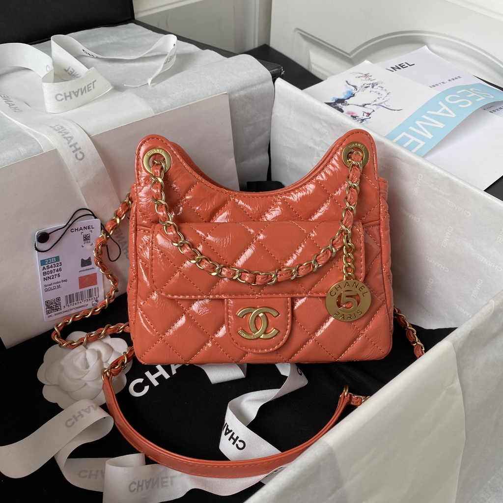 Chanel small hobo bag, AS4323 calfskin orange