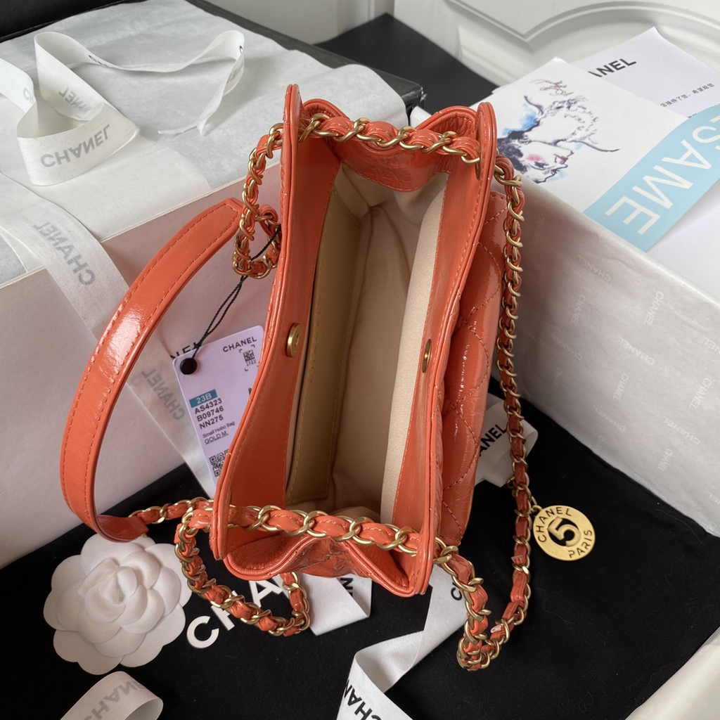 Chanel small hobo bag, AS4323 calfskin orange