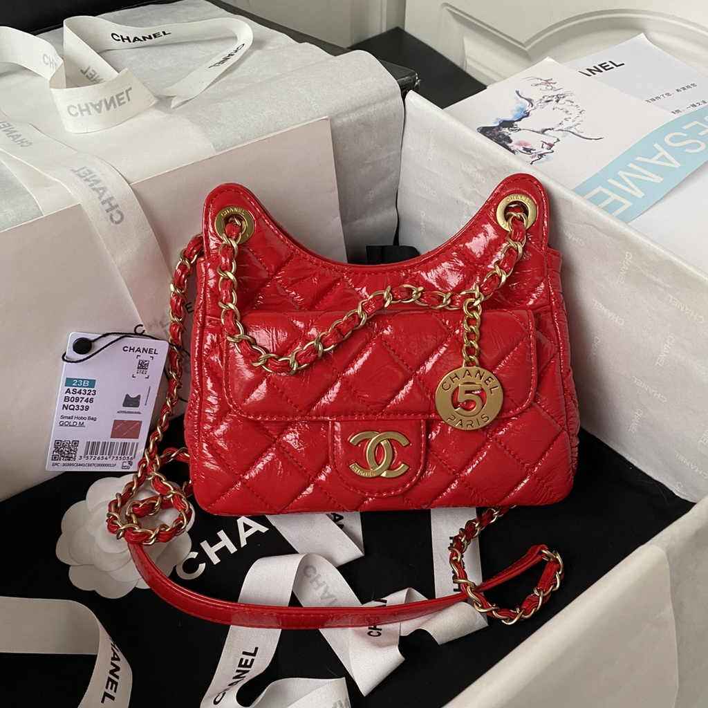 Chanel small hobo bag, AS4323 calfskin red