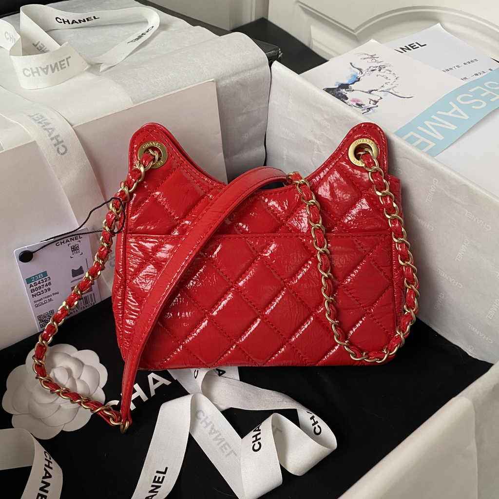 Chanel small hobo bag, AS4323 calfskin red