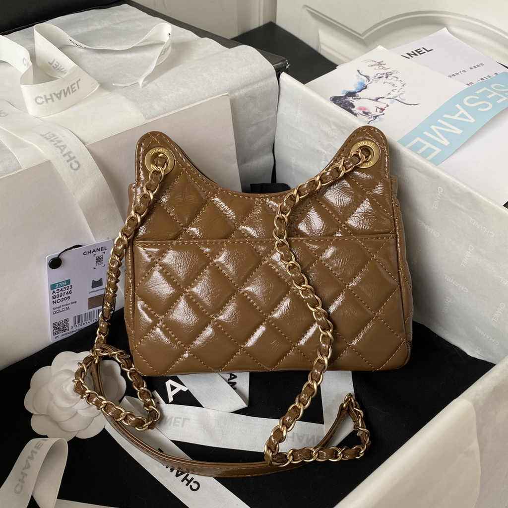 Chanel small hobo bag, AS4323 calfskin brown