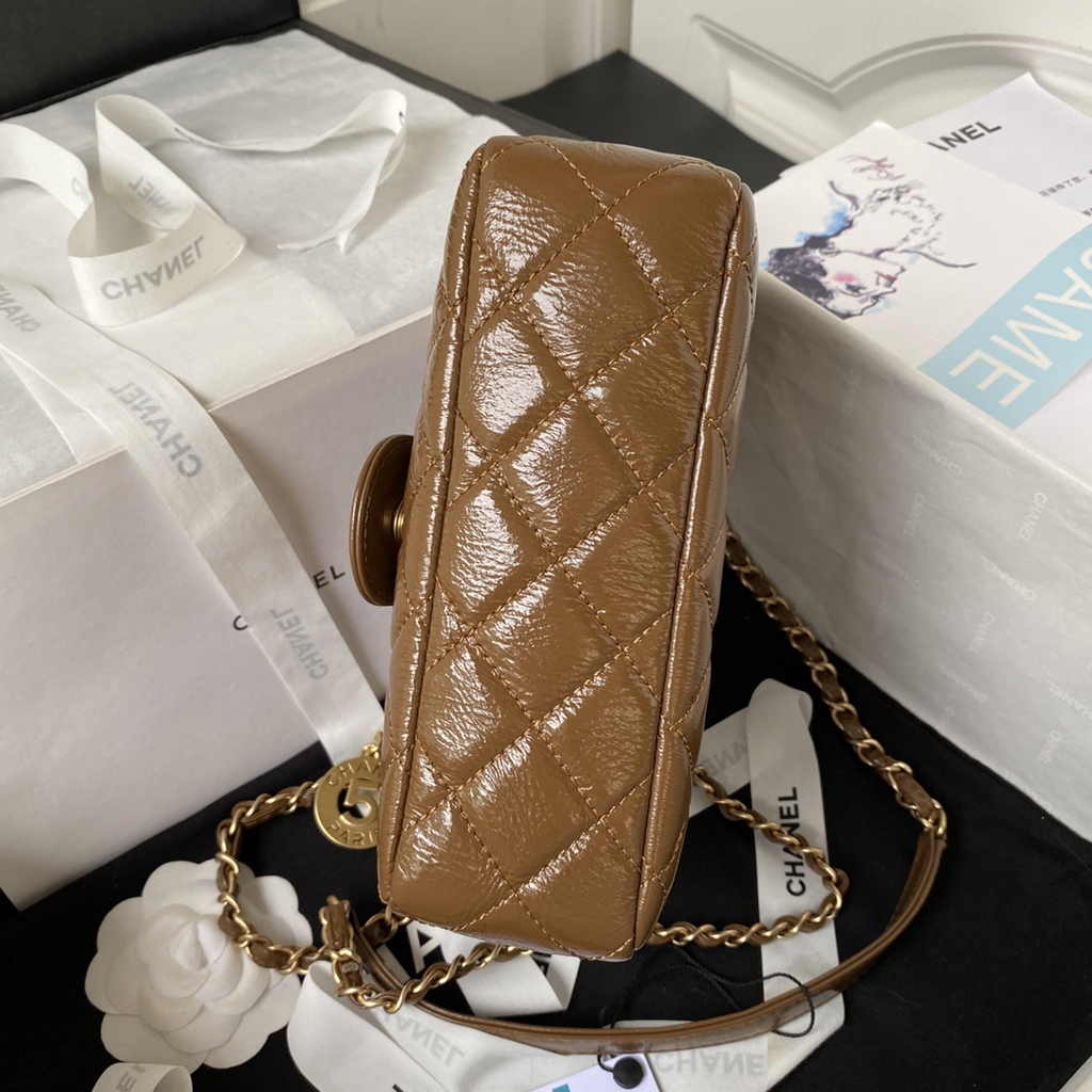 Chanel small hobo bag, AS4323 calfskin brown