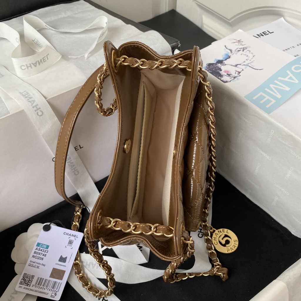 Chanel small hobo bag, AS4323 calfskin brown