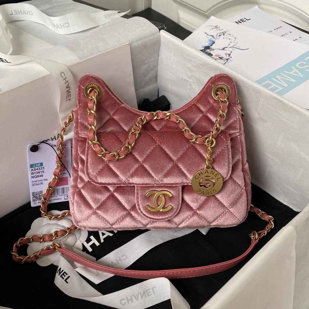 Chanel small hobo bag, AS4323 velvet pink