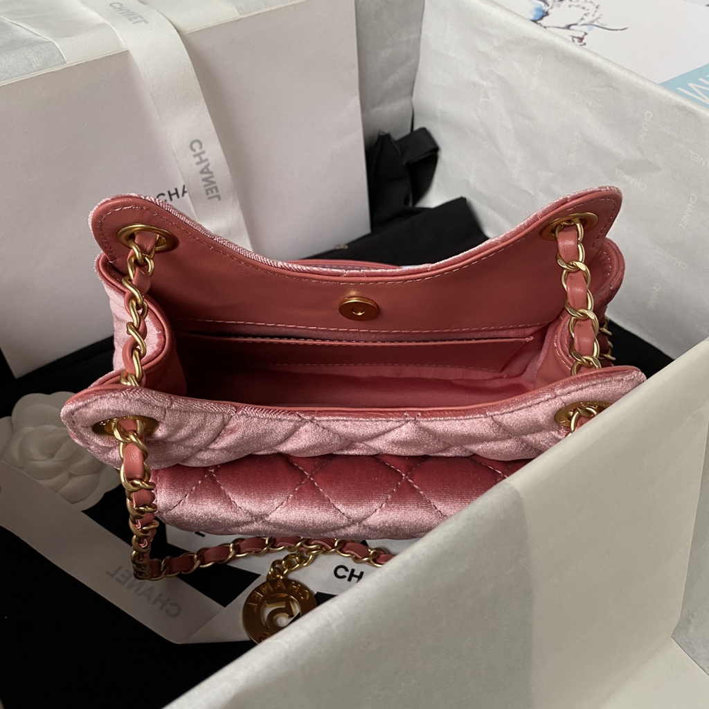 Chanel small hobo bag, AS4323 velvet pink