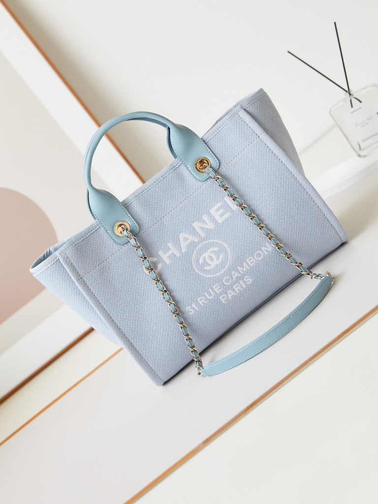 Chanel small shopping bag, AS3257 mixed fibers blue