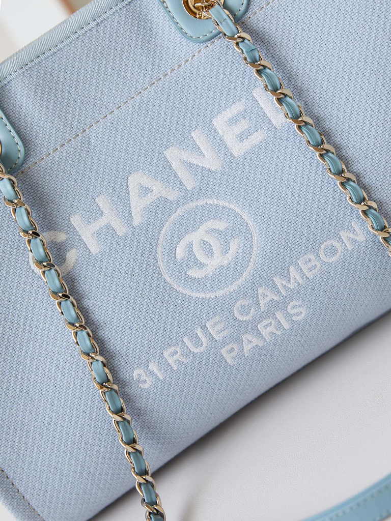 Chanel small shopping bag, AS3257 mixed fibers blue