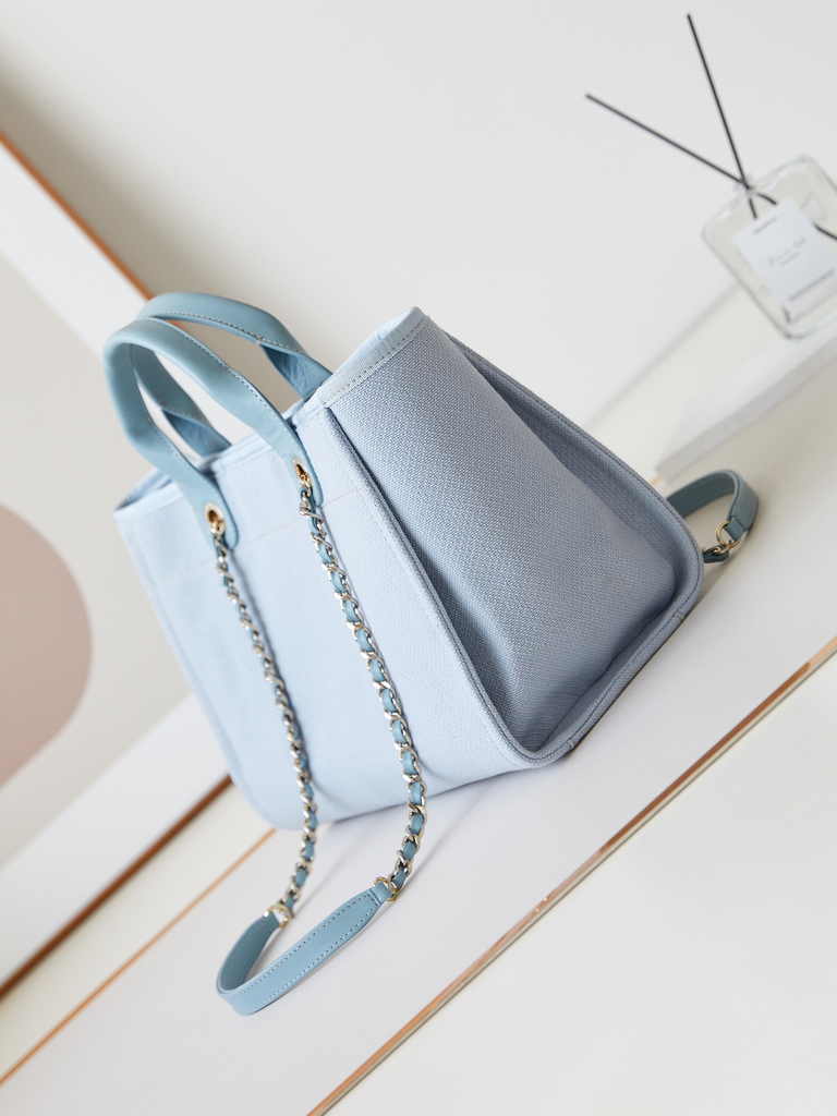 Chanel small shopping bag, AS3257 mixed fibers blue