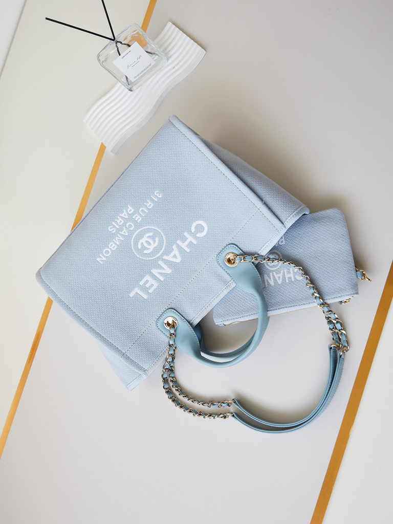 Chanel small shopping bag, AS3257 mixed fibers blue