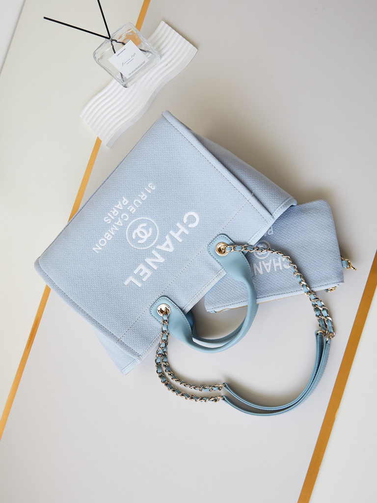 Chanel small shopping bag, AS3257 mixed fibers blue